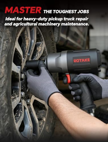 ROTAKE 3/4" Air Impact Wrench, 1400 ft-lbs, Twin Hammer, RT-5554 | 7200 RPM Speed, Heavy-Duty Aluminum Hammer Case, 5.34-lb Composite Body, 3-Speed Control, Light Trucks & Farm Equipment - size: 3/4" (1400 ft-lbs)RT-5554
