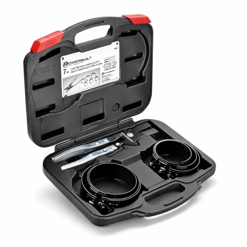 Powerbuilt Piston Ring Compressor Tool Set for Car Engine, Vehicle Maintenance Clamps, Ratchet Pliers, Storage Case - 940387