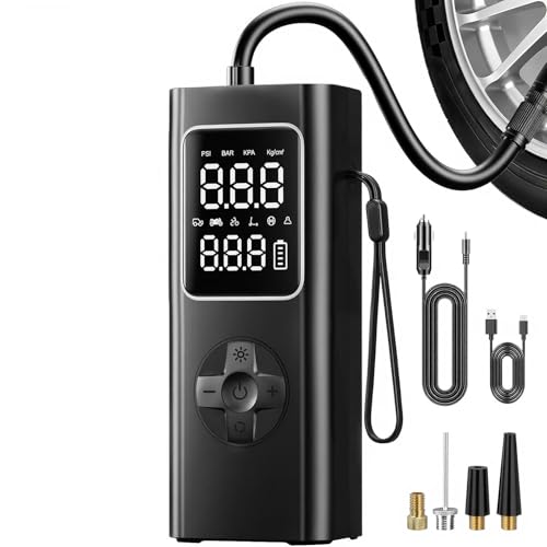 Bovemanx Tire Inflator Portable Air Compressor, [150PSI Dual Power][7800mAh & 12V DC] Air Pump for Car Tires with LED Dispaly & Auto Shut-off for Car, Motorcycle, Bicycle, Ball - color: Black