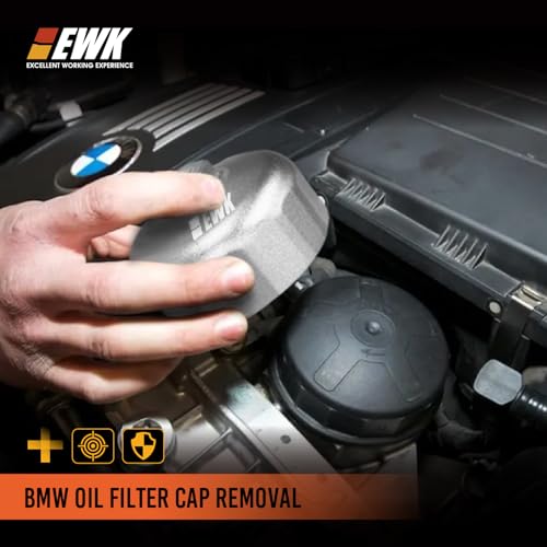 EWK 86.6mm 16-Flute Oil Filter Wrench, Heavy-Duty Cup Tool for BMW Cartridge Caps, Remove & Install Filter Housing Safely with 3/8" Drive, Fits 2006+ Models