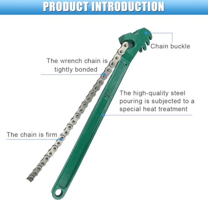 16 Inch Heavy Duty Ratcheting Chain Wrench – Adjustable Reversible Oil Filter Wrench Spanner Fits 1.5" to 7.5" Diameter, Universal Pipe Fitting Tool for Car Repair, Multi-Purpose Remover Tool (16IN)