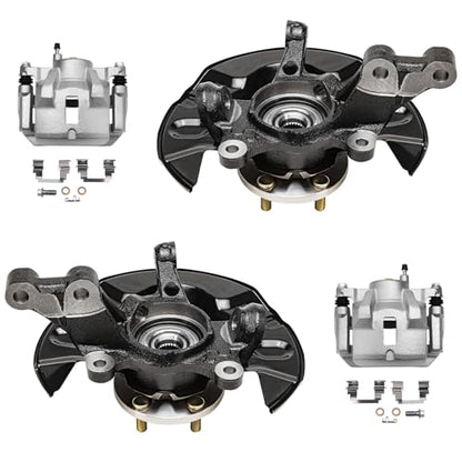 Detroit Axle - Front 4pc Steering Knuckles Kit for 03-08 Toyota Corolla, 2 Disc Brake Calipers w/Bracket 2 Steering Knuckles & Wheel Bearing Hubs 2003 2004 2005 2006 2007 2008 Replacement - size: 4BU47749/Kit