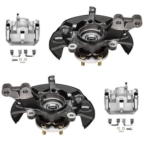 Detroit Axle - Front 4pc Steering Knuckles Kit for 03-08 Toyota Corolla, 2 Disc Brake Calipers w/Bracket 2 Steering Knuckles & Wheel Bearing Hubs 2003 2004 2005 2006 2007 2008 Replacement - size: 4BU47749/Kit