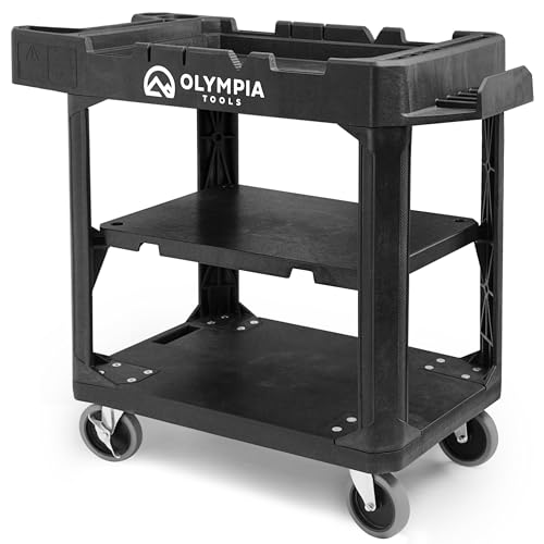 Olympia Tools 2-in-1 Heavy Duty Utility Work Cart, Rolling Tool Cart with Wheels, Convertible 3-Shelf to Flat Top Workstation, 660 Lb Capacity, Black - size: 600 Lb