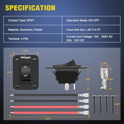 Nilight ON-Off Switch Panel 4 PIN DPST Toggle Switches Panel 12V 20A Black Anodized Aluminium Switch Shell Bracket with Screws Ternimals Jumper Wires Set for Cars Trailers Boats RV Camper - color: 1 Gang On-Off Switch