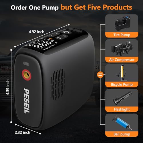 Tire Inflator Portable Air Compressor 150PSI,28 Cylinders 12V Electric Air Compressor,140W Auto Shut-Off with LED Light Air Pump,Portable