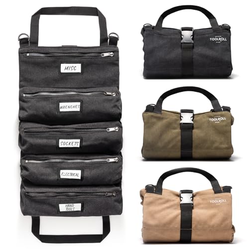 Official Legacy Tool Roll Bag, 5-Pocket, 20 x 12 in, Black, Made in USA | Easy to Carry Roll Up Tool Bag, Durable Canvas, Rust-Proof YKK Zippers, Secure Buckle, Loving Gift for Electrician, Mechanics - color: Black, size: Legacy - Standard (20 x 12 in)