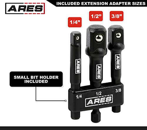 ARES 22048 – 2-Pack 3-Inch Impact Grade Socket Adapter Set - Turns Impact Drill Driver into High Speed Socket Driver - 1/4-Inch, 3/8-Inch, and 1/2-Inch Drive - size: 3-Inch Socket Adapter (2-Pack)