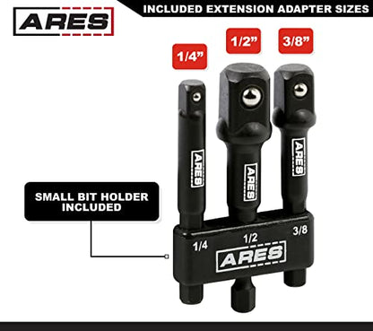 ARES 22048 – 2-Pack 3-Inch Impact Grade Socket Adapter Set - Turns Impact Drill Driver into High Speed Socket Driver - 1/4-Inch, 3/8-Inch, and 1/2-Inch Drive - size: 3-Inch Socket Adapter (2-Pack)