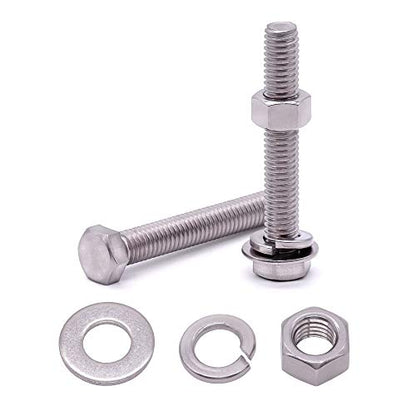 (4 Sets) M12-1.75 x 25mm Hex Bolt Kit, 304 Stainless Steel (18-8), Includes Hexagon Head Screws and Nuts, Flat & Lock Washers, Full Coarse Thread, for Machinery, Automotive, DIY - size: M12 x 25mm