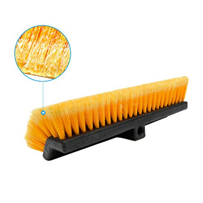CARCAREZ 15" Flow-Thru Bi-Level Car Wash Brush Head Fits for RV Cleaning with Feather-Tip Bristles Orange