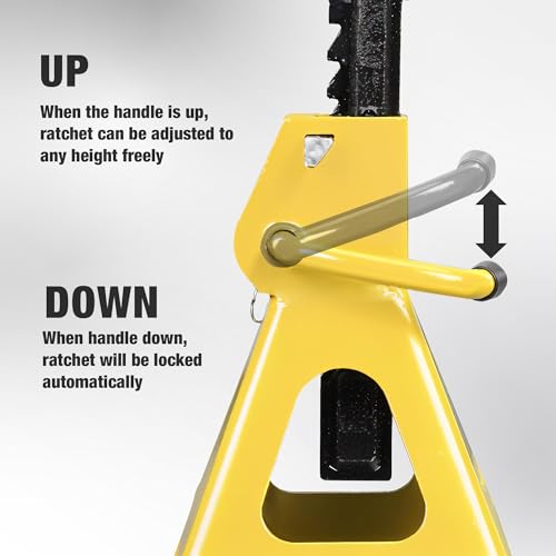 YELLOW JACKET 2 Ton Jack Stands (1 Pair) – Double-Locking Design for Cars & SUVs, 4400 lb Capacity, Premium Steel Construction