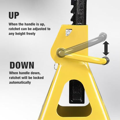YELLOW JACKET 2 Ton Jack Stands (1 Pair) – Double-Locking Design for Cars & SUVs, 4400 lb Capacity, Premium Steel Construction