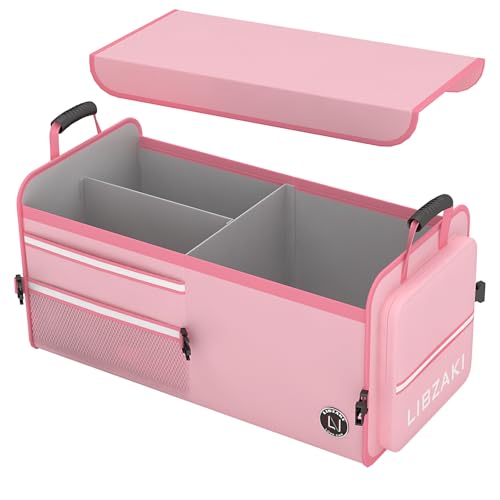 LIBZAKI Car Trunk Storage Organizer, Multi Compartment Collapsible Trunk Storage Box for Car Truck SUV-Pink - color: Pink, size: Standard
