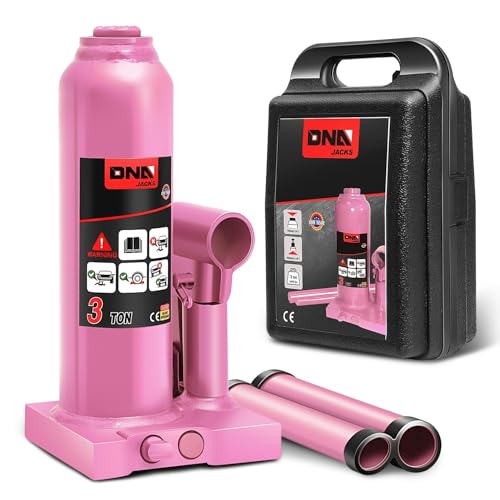 DNA Motoring 3 tons / 6000 lbs Lifting Automotive Welded Hydraulic Bottle Jack for Car SUV Pickup Truck, Auto Repair, with Manual Handle & Carrying Storage Case, Pink - color: Pink, style: 3 ton