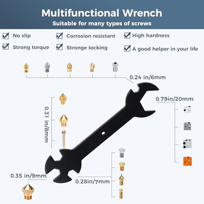 Sovol 3D Printer Tools Kit, 17Pcs 3D Printer Accessories with L-Size Extruder Nozzle Cleaning Tool, 0.4mm Nozzle Cleaning Parts, Multifunctional Wrench, MK8 Socket Wrench; Bent Tip Tweezer and Cutter - style: 17 Pcs
