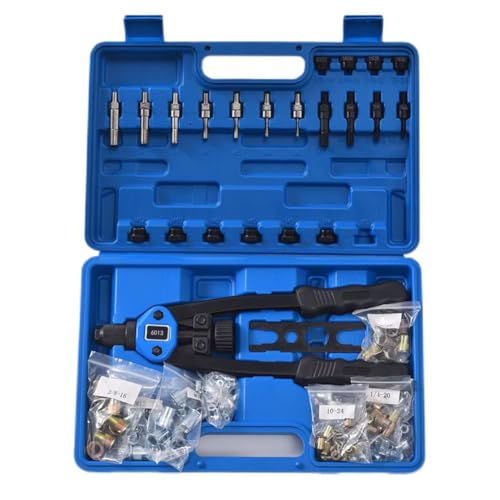 Rivet Nut Tool Set, 13” Rivnut Tool Kit with 11 Metric and SAE Mandrels, 150Pcs Rivet nut Assortment Kit, and Rugged Carrying Case - size: 13" Hand Riveter + 150pcs Metirc & SAE Assortment