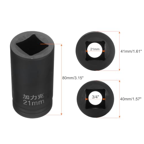 HARFINGTON 4 Point Square Socket 3/4" Drive by 21mm Metric Square Impact Socket 40CR Blackening Standard Wheel Sockets Pneumatic Socket Tool for Auto Repair Mechanical Maintenance Home Use - size: 21mm