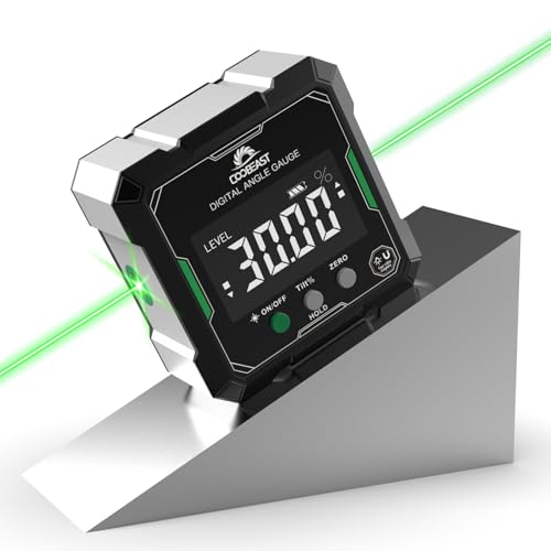 Digital Angle Finder with Green Laser, 4-side Magnetic Digital Laser Level, Rechargeable Mini Angle Gauge Measuring Tool Cube Inclinometer with Backlight for Woodworking Tablesaw Gift for Men - color: Green