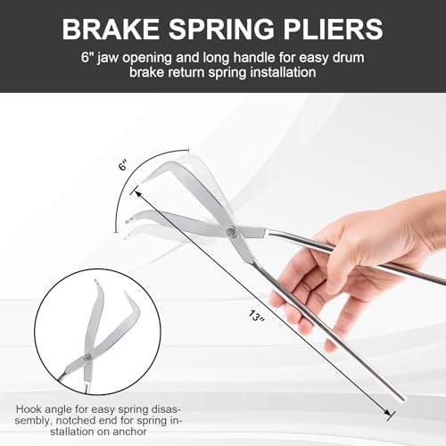 8 PC Drum Brake Tool Kit with Adjusting Tool | Complete Brake Spring Set with Brake Spring Compressor &Brake Spoon, for Brake Service with Spring Pliers, Spring Replacemen