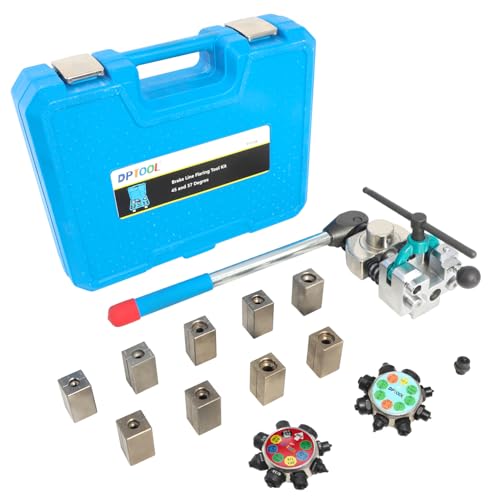 DPTOOL Brake Line Flaring Tool Kit, 45 and 37 Degree Single, Double and Bubble Flares, Brake Line and Tubing Flaring Tool for 3/16", 1/4", 5/16", 3/8" and 4.75mm Tubing - size: 37&45 Degree