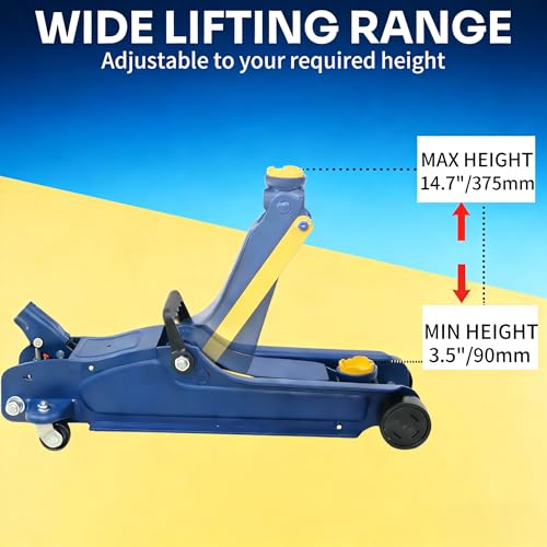 Superokay 2.5 Ton Low Profile Floor Jack, Heavy-Duty Steel Racing Jack with 3.5" to 14.75" Lifting Range, Blue & Yellow Mat Finish, Smooth Lifting & Leak-Resistant Hydraulic System