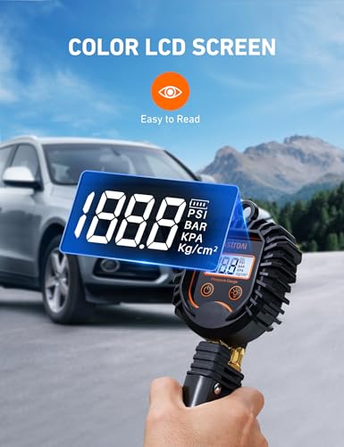 AstroAI 3-250 PSI Digital Tire Pressure Gauge Inflator, Heavy Duty Professional Air Compressor Accessories, ANSI B40.7 Grade 2A, Swivel Brass Air Chuck Compatible for Car/SUV/Truck/RV - style: Rubber Hose