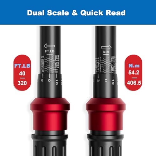 SUERCUP Torque Wrench 1/2-Inch Drive, 40-320Ft.Lb, for Motorcycle & Auto | 4.2-433.6Nm, 72-T Dual-Direction, ±3% Accuracy, Click Alert, for Car Lug Nuts, Engine, Suspension, Moto & Machinery Bolt - size: 1/2" 40-320FT.LB/54.2-433.6N.m