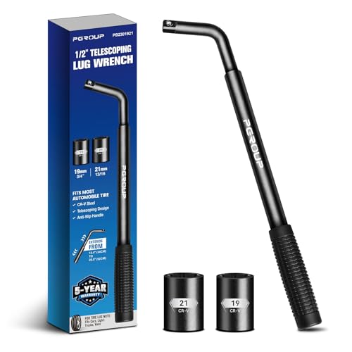 zhax Telescoping Lug Wrench, Extended Lug Wheel Wrench with 19mm(3/4") and 21mm(13/16”) CR-V Steel Sockets, Tire Repair Tools for Car, Truck & Van