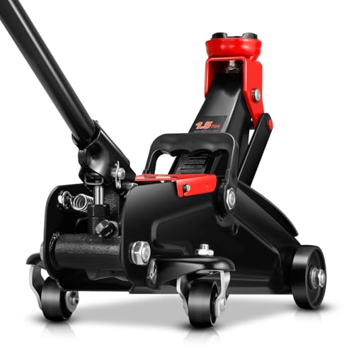 Auto Dynasty 1.5 Ton Floor Jack, Heavy Duty Steel Hydraulic Car Jack with Single Piston Quick Lift Pump, Hydraulic Racing Floor Jack, Lifting Range 5.3" to 12", Black - color: Black, size: 1.5 Ton