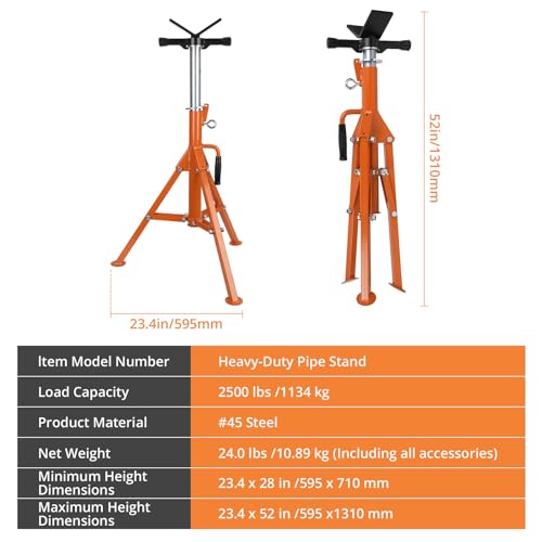 Heavy-Duty Pipe Jack Stand, 2500 lb Load Capacity, Adjustable Height 28"–52", Folding Steel Pipe Support Stand with Wide Stable Base for Welding, Automotive Repair, Construction & Fabrication Projects - size: 2500lbs(Orange)