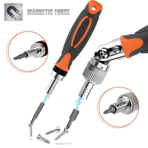 Ratcheting Screwdriver Set - BTEC 68 in 1 Socket Set & Magnetic Screwdriver Bit Set with Rotatable Ratchet Handles,extensions bar and Storage Case for Computer/Bike/Car/Electronics Maintenance