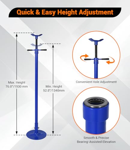 2PACK Underhoist Support Stand, 3/4 Ton Jack Stand, Under Hoist Stand for Vehicle Lifting & Support, 1655Lbs Capacity, Lifting from 38.4 to 75.4Inch, - color: Blue | Round Base
