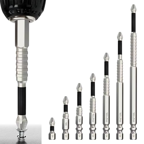 Magnetic Screwdriver Bit Set, Strong Magnetic Anti Slip Durability Screwdriver Drill Bit Set,25 50 65 70 100 120 150MM Magnetic Screwdriver Bits (7pcs)