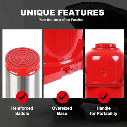 30 Ton (60,000 LBs) Capacity Hydraulic Welded Ultra Duty Bottle Jack, Red - size: 30TON