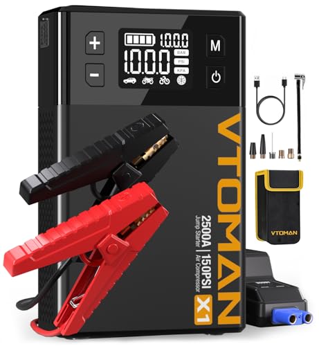 VTOMAN X1 Jump Starter with Air Compressor, Car Battery Jumper Starter (Up to 8.5L Gas/6L Diesel Engine) with 150PSI Auto Tire Inflator, 12V Portable Booster Pack, Lithium Jump Box Charger-Black - color: Black