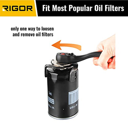 RIGOR 23026 Adjustable Oil Filter Wrench, 3-Jaw Adjustable Magnetic Oil Filter Wrench, 3/8" Drive, 2.4" to 3.6" Range, Include 1/2" F to 3/8" M Drive Adapter