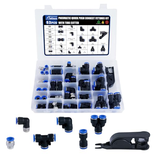 53 Pcs Quick Connect Air Hose Fittings Kit, 1/8" 1/4" 3/8" 1/2" Air Line Quick Connect Fittings with NPT Thread Push To Connect Fittings Pneumatic Fittings Kit Connectors - size: 53PCS