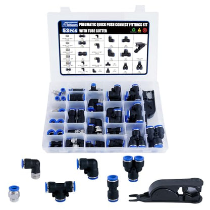 53 Pcs Quick Connect Air Hose Fittings Kit, 1/8" 1/4" 3/8" 1/2" Air Line Quick Connect Fittings with NPT Thread Push To Connect Fittings Pneumatic Fittings Kit Connectors - size: 53PCS
