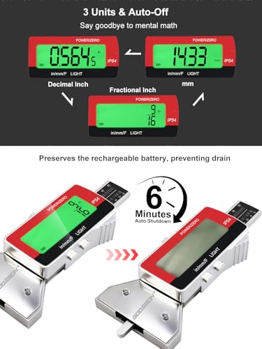 GODESON Tire Tread Depth Gauge,Rechargeable Digital Tire Depth Gauge - USB-C,3-Unit Switch (mm/Decimal/Fraction Inch), Backlit LCD Display, Auto Power Off, 0-32NDS for Car/SUV/Truck Wear Measurement