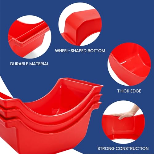 4 Pack Truck Wheel Pan, 2.8L Stackable Hub Oil Drain Pan, Red Fluid Drip Tool Trailer Wheel Catch Box for Heavy Duty Axle, Truck, Geared Engine Stand