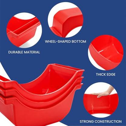 4 Pack Truck Wheel Pan, 2.8L Stackable Hub Oil Drain Pan, Red Fluid Drip Tool Trailer Wheel Catch Box for Heavy Duty Axle, Truck, Geared Engine Stand