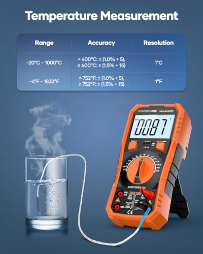 Crenova 890Z Digital Multimeter 6000-Count TRMS 1000VDC/750VAC Auto-Ranging | Measures AC/DC Voltage, Current, Resistance, Capacitance, Diode, Continuity, Transistor (hFE), Temperature, NCV