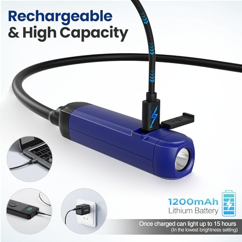 WORKPRO Rechargeable Neck Light for Hands-Free Lighting, 3 Brightness Levels 300 Lumens Neck Light, Bendable Silicone Arm, Great for Mechanics, Reading, Camping, DIY Projects, Crafting, Blue and Black - color: Blue