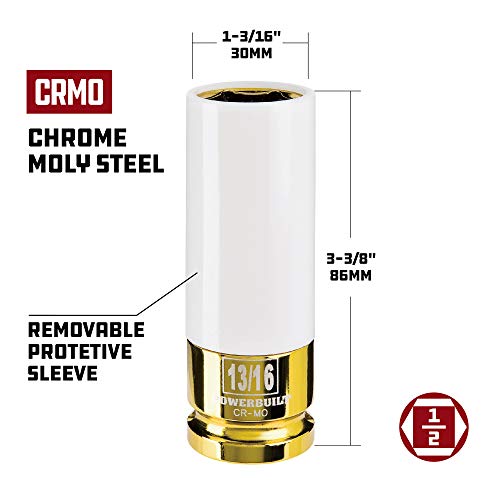 Powerbuilt 1/2 Inch Drive 13/16 Inch Impact Lug Nut Socket, Non-marring and Thin Wall Lug Nut Socket, Protects Lug Nuts from Damage - 941043 - size: 13/16"