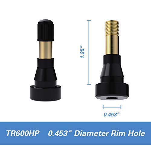 CKAuto TR600HP High Pressure Brass Rubber Snap-in Tire Valve Stem 50Pcs/Bag | Designed for 0.453 Rim Hole, 1-1/4″Length - size: 100