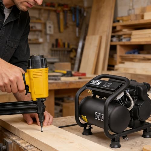 MZB 1.6 Gallon Ultra Quiet Air Compressor 110V/60Hz Steel Tanks Oil-Free 70dB Noise Level Air Compressor for Spray Painting, Auto Repair, Carpentry Decoration - size: PM-1100H-6
