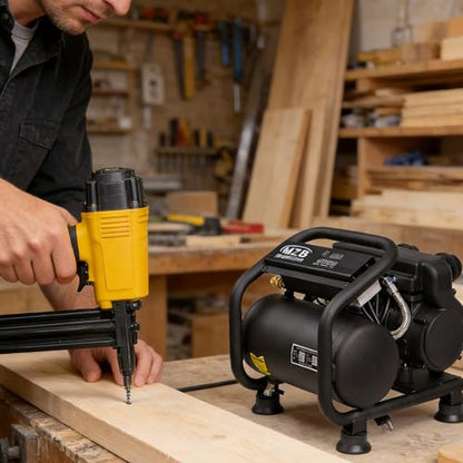 MZB 1.6 Gallon Ultra Quiet Air Compressor 110V/60Hz Steel Tanks Oil-Free 70dB Noise Level Air Compressor for Spray Painting, Auto Repair, Carpentry Decoration - size: PM-1100H-6