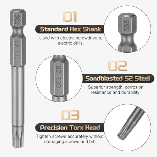 HARFINGTON 3pcs T30 Torx Head Screwdriver Bit 1/4" Hex Shank 2.6" (65mm) Long Magnetic No Hole Tip Tamper Proof 6 Point Star Screw Driver Drill Bits S2 Steel Industrial Power Screwdrivers - size: T30 x 2.6"(65mm)