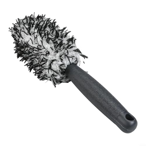 Soft Bristle Wheel Brush for Car Detailing - No Scratch Rim Cleaner with Microfiber Head for Brake Dust Removal on All Wheels(black and white) - color: black and white